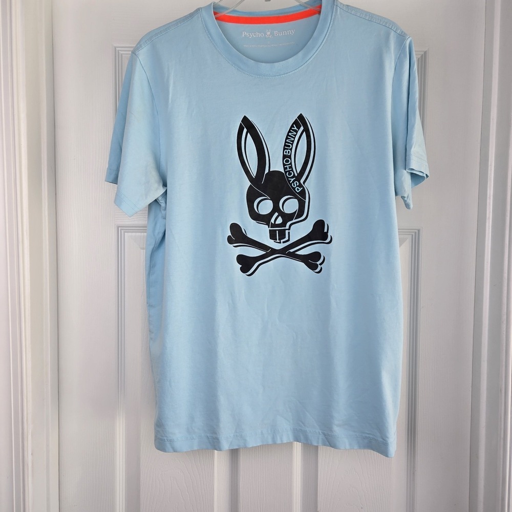 Psycho Bunny Serge Embroidered Graphic Tee Mens‎ Size 5 M Light Blue Cotton